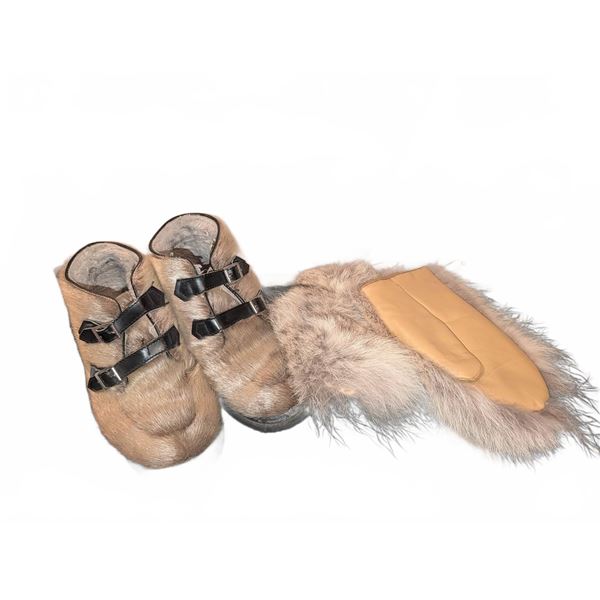Traditional Seal Skin Fur Boots & Wolf Fur Mittens