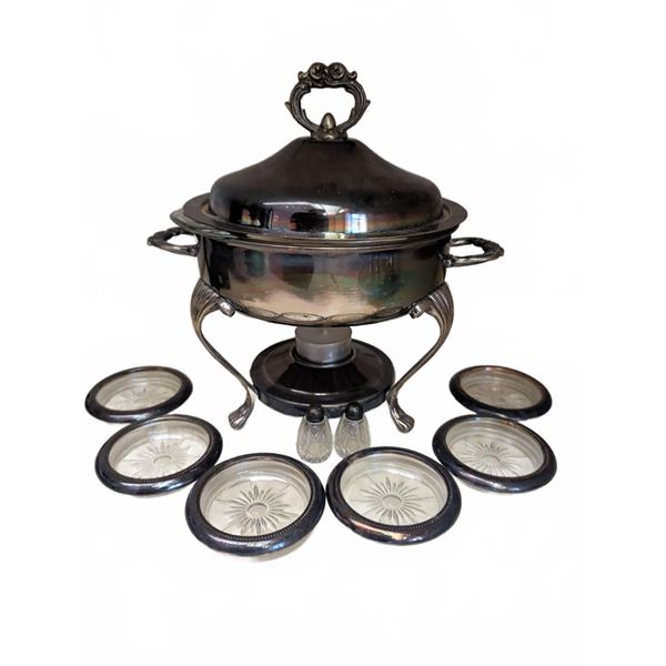 Anchor Hocking Silver-Plated Chafing Dish Set with Coasters and Shakers
