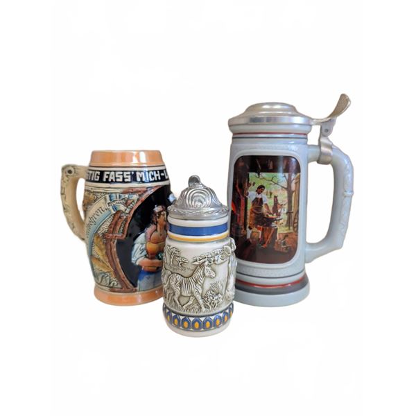 3 Lidded Beer Steins Germany Avon Zebra Theme