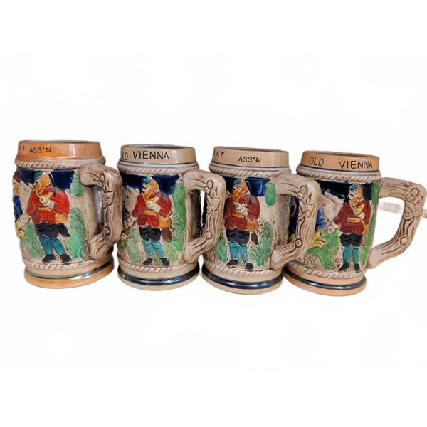 4 Hand-Painted Japan Ceramic Beer Steins Old Vienna Theme
