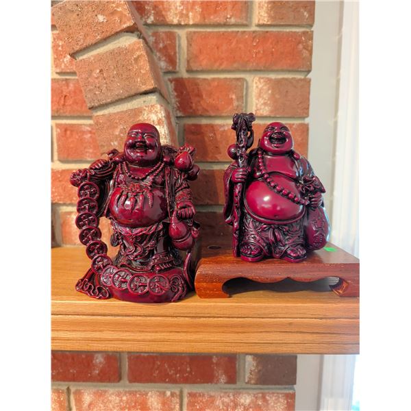Chinese Red Resin Laughing Buddha Figurines