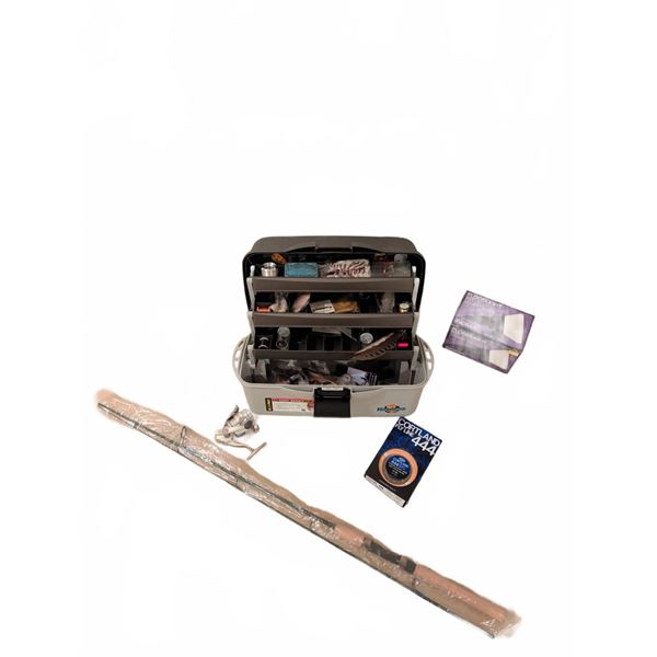 Fishing Gear Lot With Tackle Box, Spin Reel, Rod, Fly Line and Accessories
