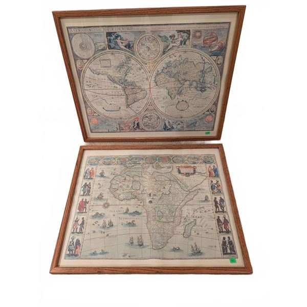 Framed Vintage Style World and Africa Maps