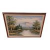 Image 1 : Framed Landscape Painting w/ Mountains & Lake Scene