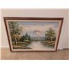 Image 2 : Framed Landscape Painting w/ Mountains & Lake Scene
