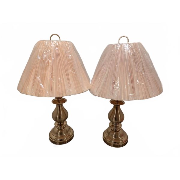 Brass Table Lamps with Pleated Shades