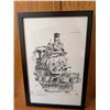 Image 2 : The Iron Horse Pen Drawing Signed 2002 Framed 16x12 in