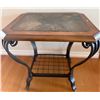 Image 1 : Square End Table with Slate Tile Top and Metal Base