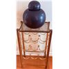 Image 2 : Glass and Brass-Tone Metal Wine Rack with Matte Black Ceramic Lidded Jar