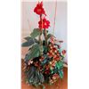 Image 2 : Brass Floor Lamp with Pleated Shade and Artificial Floral Arrangement