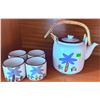 Image 1 : Ceramic Teapot with Lid and Four Matching Cups, Blue Floral Design