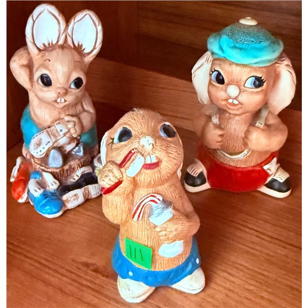 Three Ceramic Bunny Figures by Russ Berrie