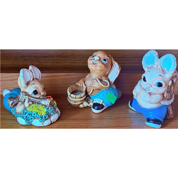 Wilhelm Schweizer Hand-Painted Cast Metal Bunny Figurine Trio
