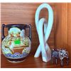Image 1 : Three Decorative Items: Ceramic Vase, Abstract Sculpture, Mosaic Elephant