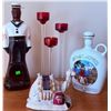 Image 1 : Decor Group: Glass Sailor Decanter, Cockspur Rum Jug, Red Candleholders, Camel Figurine