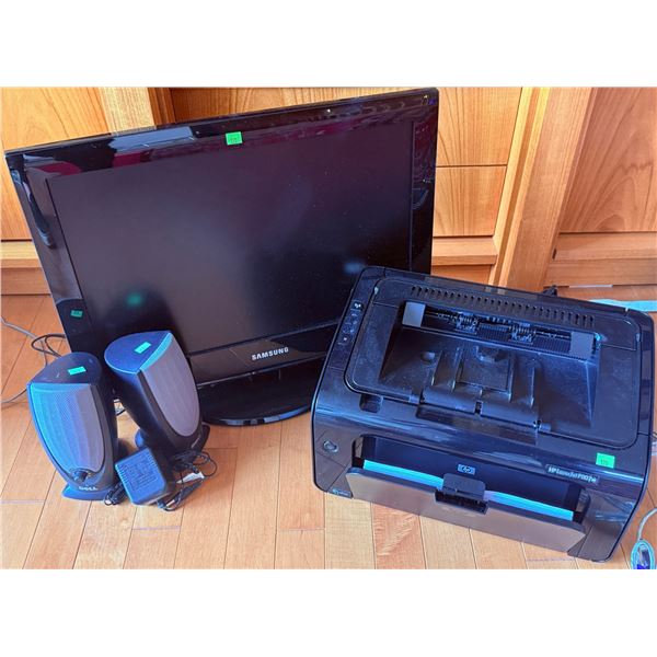Samsung Monitor, Dell Speakers, HP LaserJet P1102w Printer