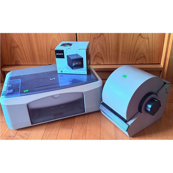 HP Deskjet 2710 Printer, Rolodex Rotary File, Sony ICF-C1 Clock Radio