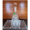 Image 3 : Cut Glass Decanter Set With Teal and Gold Creamer and Sugar Bowls
