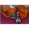 Image 1 : Glass Bottles and Orange Ceramic Flower Holders