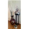 Image 1 : Large Decorative Vase, Potted Cactus, Pedestal Table, and Artificial Flower Arrangement