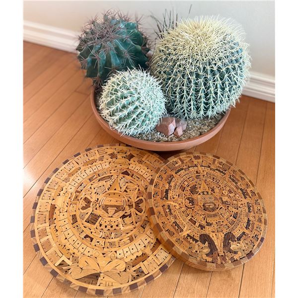 Carved Wood Aztec Calendar Wall Plaques