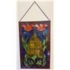 Image 1 : Stained Glass Panel with Orange Floral Motif and Chain