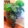 Image 2 : Wood Cabinet with Cubbies, Drawer and Artificial Monstera Plant