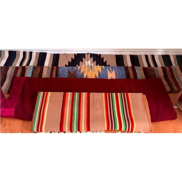 Three Woven Wool Blankets with Stripes and Patterns