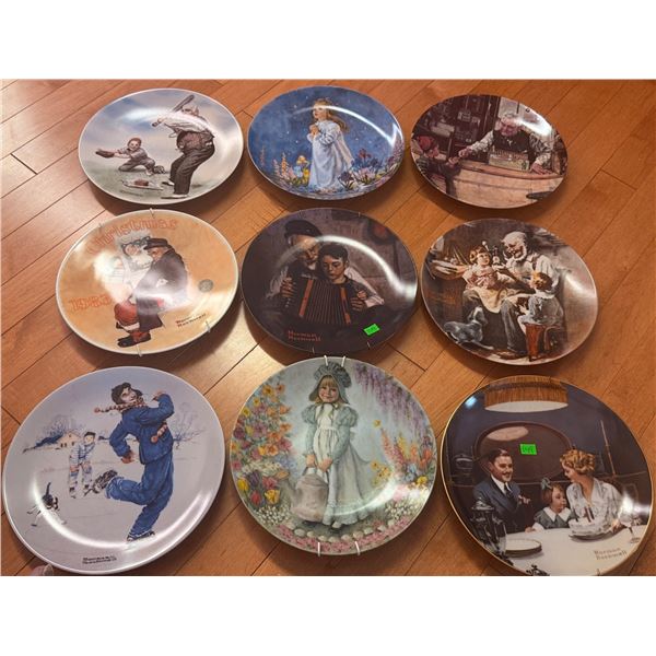 9 Norman Rockwell Collector Plates with Hanging Hardware