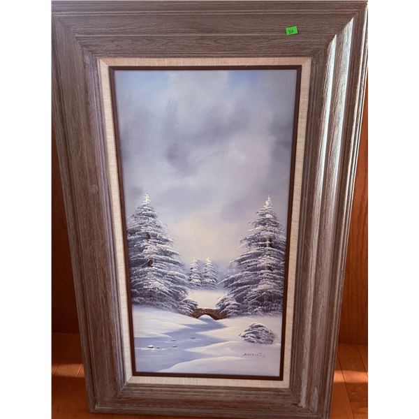 Barrister Signed Winter Landscape Oil Painting on Canvas 12x24 in