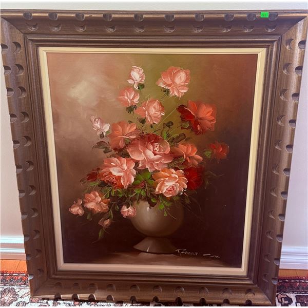 Robert Cox Floral Still Life Oil Painting in Decorative Frame
