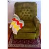 Image 1 : Green Velvet Recliner Armchair with Tufted Back, Knit Throw, and Floral Area Rug