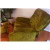 Image 6 : Green Velvet Recliner Armchair with Tufted Back, Knit Throw, and Floral Area Rug