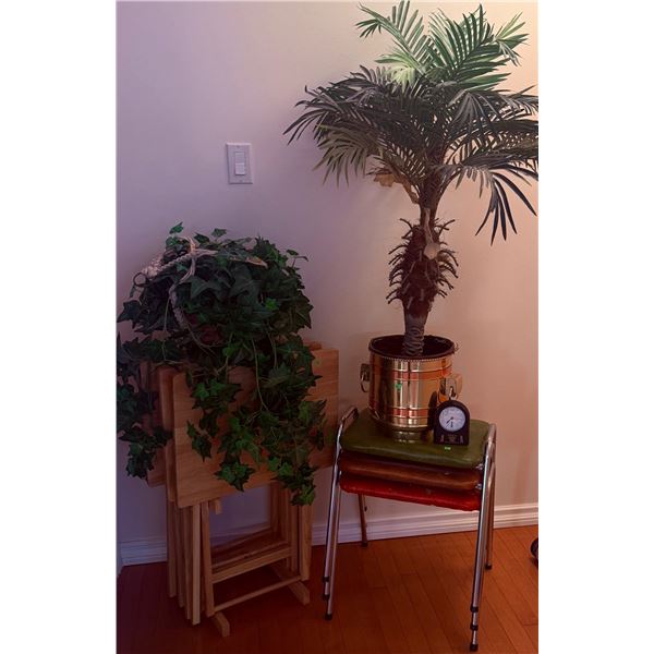 Home Furnishings with Artificial Plants and Stacking Tables
