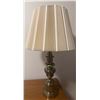 Image 1 : Brass Table Lamp with Pleated Fabric Shade