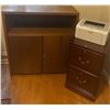 Image 1 : HP LaserJet P1005 Printer, Two-Drawer File Cabinet, and Wooden Storage Cabinet
