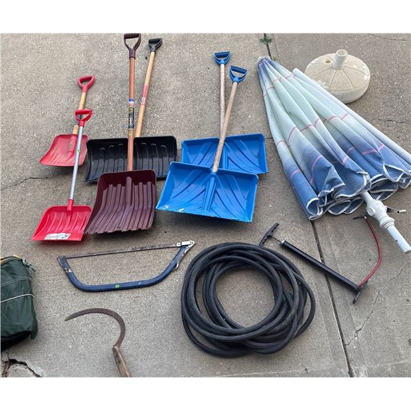 Garden and Snow Tools Lot with Umbrella and Base