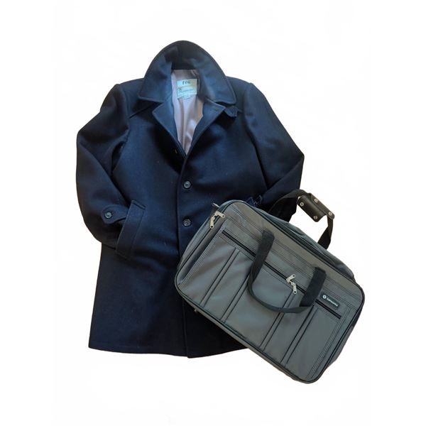 London Fog 42R Wool Overcoat and Samsonite Laptop Bag