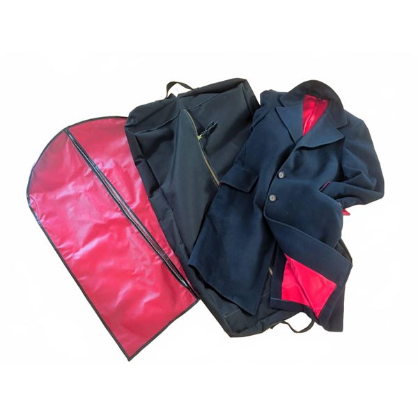 Men's Wool and Cashmere Black Overcoat with Red Lining and Garment Bags