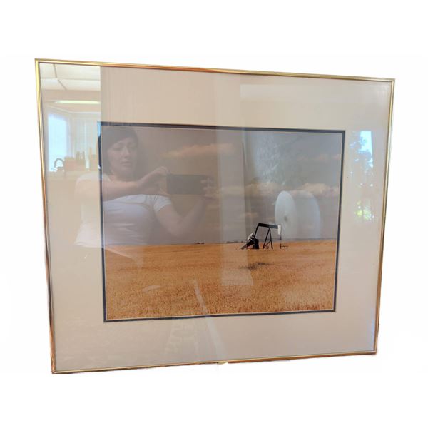 Framed Photograph of Oil Pumpjack on Prairie, 29" x 25"