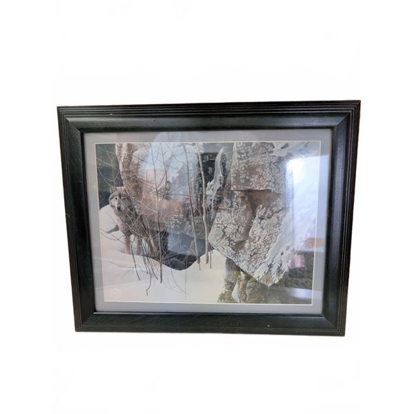 Framed Wolf Art Print with Winter Scene, 16 x 12 Inches