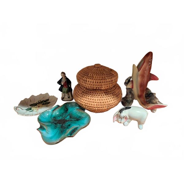 Decorative Ceramics and Woven Lidded Basket