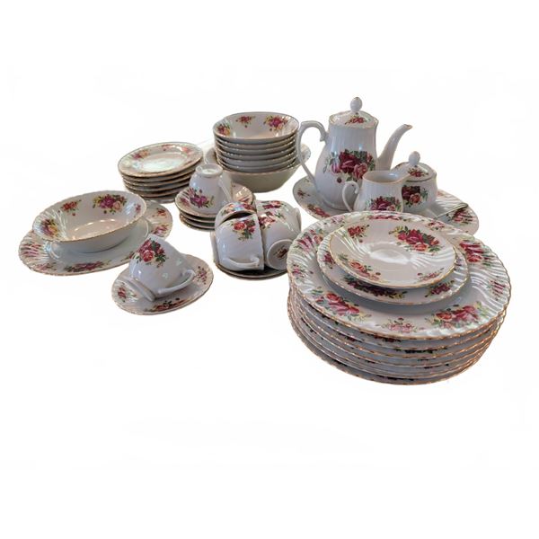 Elegant China English Rose 33-Piece Dinnerware and Tea Set
