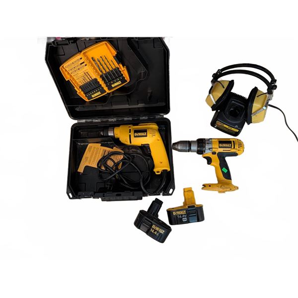 DeWalt Drill Combo: Corded Drill, 14.4V Cordless Drill, Battery Charger, and Drill Bit Set