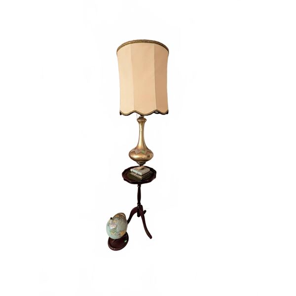 Tall Table Lamp, Wood Pedestal Table, and Desktop Globe