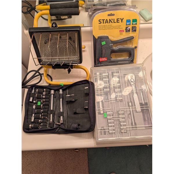 Jobmate Socket Set, Stanley Staple Gun, and Work Light Lot