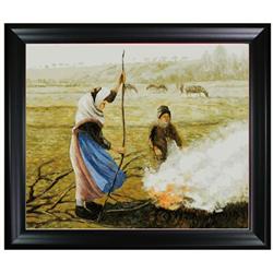 Pissarro - White Frost Woman Breaking Up Wood Oil Painting