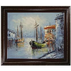 Boat at Dock Oil Painting