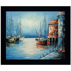Fishing Boats; Late Afternoon Oil Painting