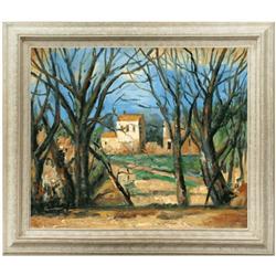 Cezanne - Trees and House Oil Painting